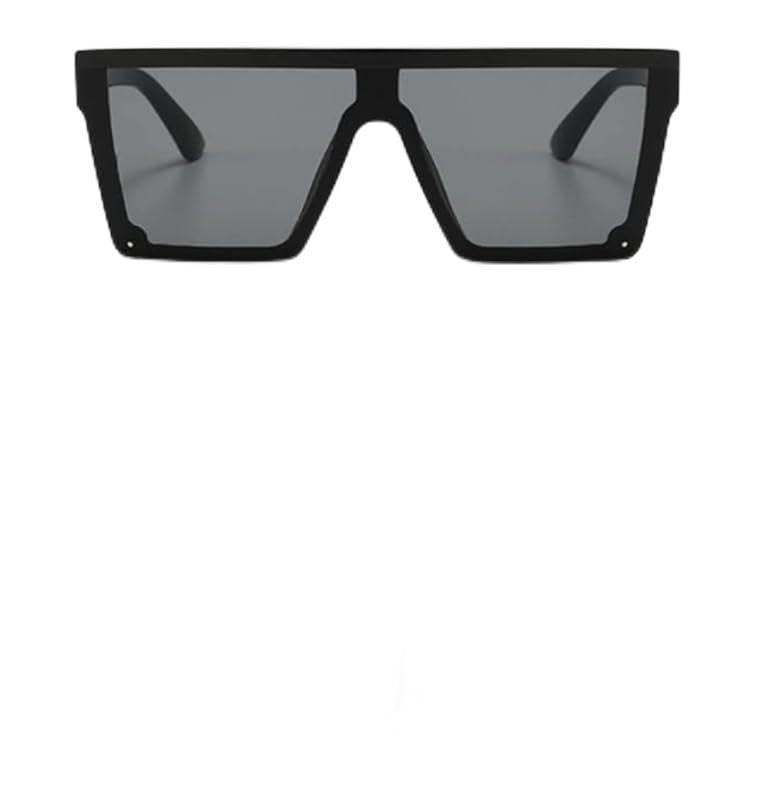 Large Frame Square Sunglasses | Sunglasses for Women Large Frame Fashion Classic Shades | Black Frames and Black Lenses with Gold Emblem - Black