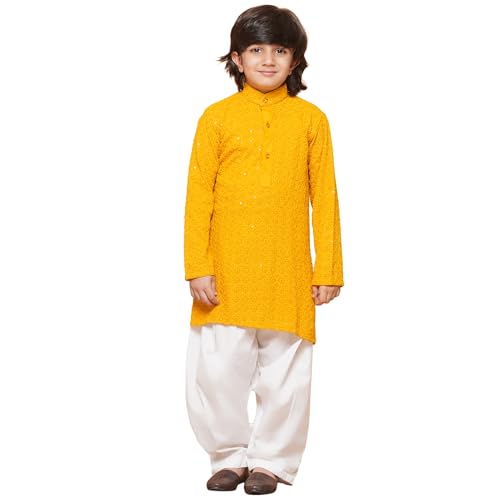 Image of AJ DEZINES Kids Kurta Pajama Set For Boys | Embroidery Chikankari Kurta Set | Traditional & Festive Outfit | Cotton Stylish Boys Kurta Pyjama | Perfect For Festivals Wedding & Family Function