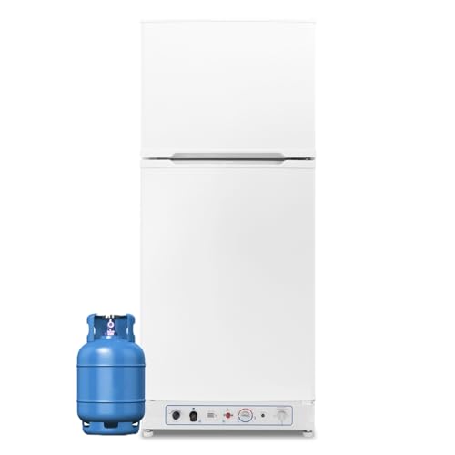 Smad Frigo Gaz 175L(129+46), Frigo Gaz/220V avec Congélateur, Réfrigérateur Camping Gaz, Silencieux pour Gîte, Garage, Camping, Mobile-home, Blanc