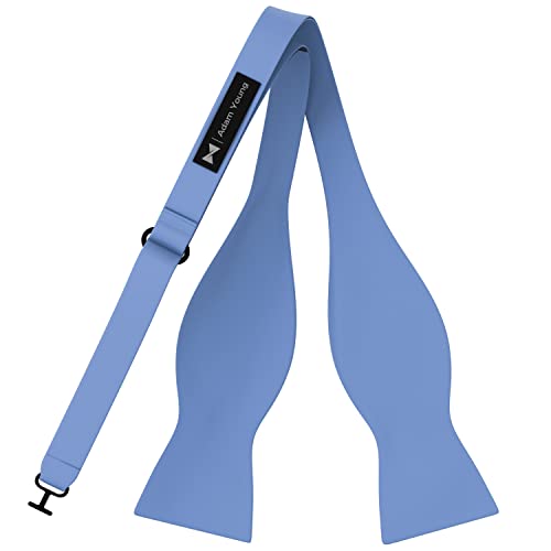 Adam Young Men's Baby Blue Self Tie Bow Tie With Pocket Square & Cufflinks Formal Satin Classy Bowtie For Tuxedo Faux Silk (Classic, Light Blue) #TOP2