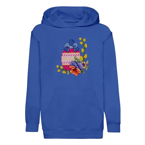 Sweat à capuche enfant oeuf motif cross stitch broderie premium vêtement automne