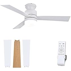 Ventilador Empotrado Parrot Uncle Ventiladores de techo con luces y control remoto Ventilador de techo de perfil bajo con lámparas LED Ventiladores de techo empotrados para dormitorio, blanco, 106 cm