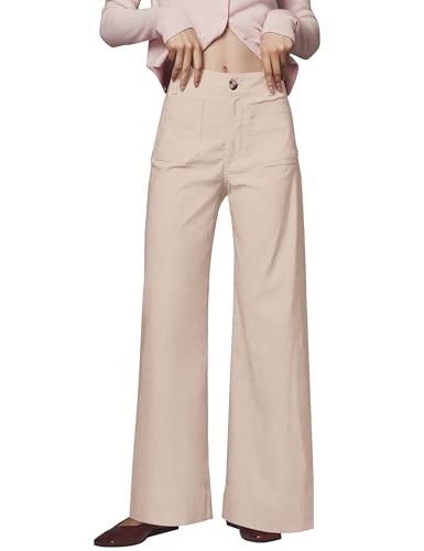 Women's Wide Leg Pants Button Down High Waisted Loose Fit Trousers with Pockets Casual Work Business Dress Pants