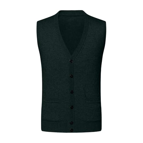 2024 Autumn Men's Button Cardigan Sweater Vest V-Neck Solid Color Double Pocket Warm Vest gray9 3XL#3XL 5