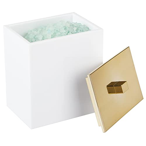Mdesign Plastic Rectangle Apothecary Canister - Organizer For Bathroom Vanity Countertop Shelf Decor - Holds Cotton Swabs, Soap, Makeup, Bath Salts - Lumiere Collection - 2 Pack - White/Soft Brass #TOP5