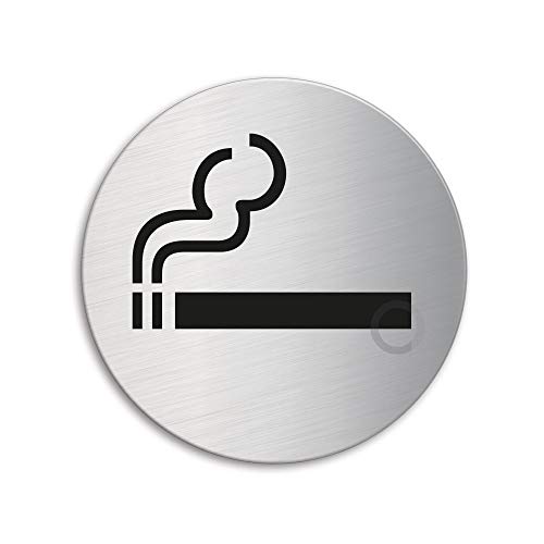 Schild Raucherraum/Rauchen erlaubt Ø 75 mm Türschild aus Edelstahl fein-matt gebürstet selbstklebend 8511