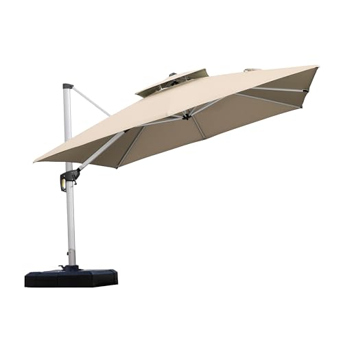 PURPLE LEAF 10ft Patio Umbrella Outdoor Square Large Cantilever Windproof Offset and Heavy Duty Sun Umbrella for Garden Deck Pool Beige