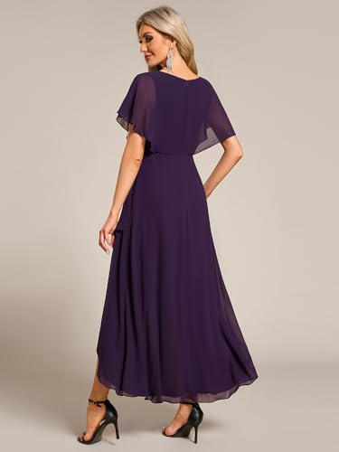 Image of Ever-Pretty Women's Formal Dress A Line V Neck Applique Waist Tea Length Wedding Guest Dress 02027