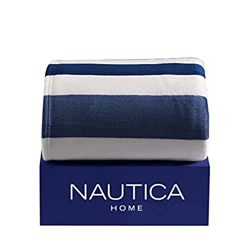 Nautica Queen-Size Plüschdecke gestreift Marineblau Ganzjahres Ultraweich