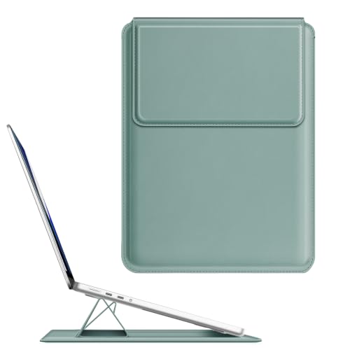 Image of Fintie Sleeve Case for MacBook Neo 13 Inch, MacBook Air 13.6 /13.3 Inch, MacBook Pro 13 Inch, Other Up to 13 inch Laptop Tablet - Slim Bag Cover with Stand, Synthetic Leather, Magnetic Closure, Green