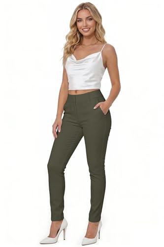 Image of Hybrid & Company Women's Work Chino Pants | Super comfy stretch fabric, flat front design, tailored fit, suitable for office, work, casual wear, and everyday comfort