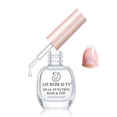 Image of AZUREBEAUTY 2-in-1 Base & Top Coat Nail Polish, Clear Strengthener, Quick-Dry, High-Gloss Shine, Streak-Free, Gentle Formula for Easy At-Home Manicures | Quick Dry Top Coat & Base Coat, High Gloss Long Lasting No Chip Shield, Nail Hardener for Weak Nails for Women 10ml