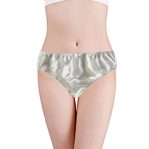 Women's 100% Mulberry Silk Panties Cute Stretchy Lingerie Bikini Mid Waist Underwear Satin Briefs Shorts White #TOP1