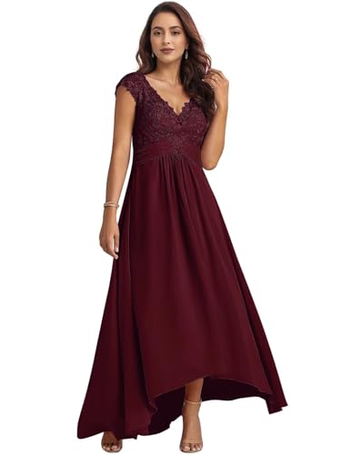 RunaCelle Lace Applique Mother of The Bride Dresses for Women Cap Sleeve Ruched Chiffon Formal Dress for Wedding Guest Dress