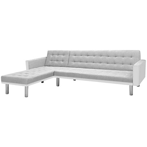 vidaXL Sofá Cama Esquinero Sofá de Esquina de Tela 218x155x69 cm Blanco y Gris