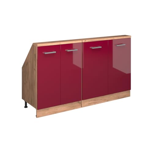 Vicco Conjunto de armarios para Techo Inclinado Rion, Rojo de Alto Brillo/Roble Dorado, An140 x Pr46 cm Lote de 2, Ahorra Espacio para techos Inclinados