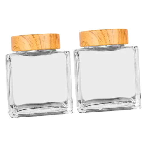 OFFSCH 2Pcs Small Glass Honey Jars with Wood Lids Honey Dispenser Containers for Syrup and Jam Airtight Storage for Kitchen Organization