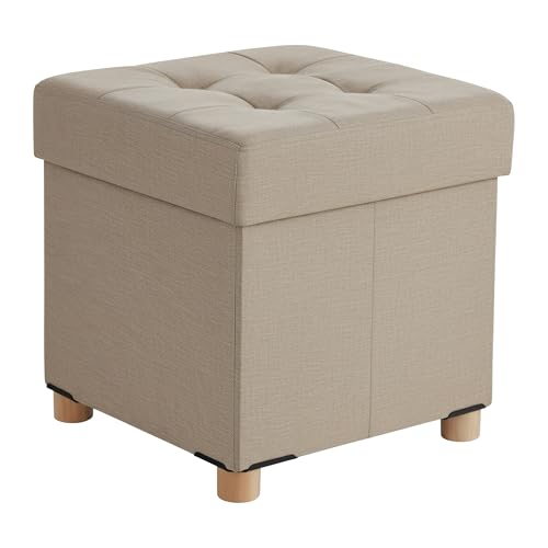 Relaxdays Hocker mit Stauraum, gepolstert, HxBxT: 38 x 38 x38 cm, Leinenoptik, Holzbeine, eckiger Sitzhocker, beige Relaxdays Hocker mit Stauraum, gepolstert, HxBxT: 38 x 38 x38 cm, Leinenoptik, Holzbeine, eckiger Sitzhocker, beige