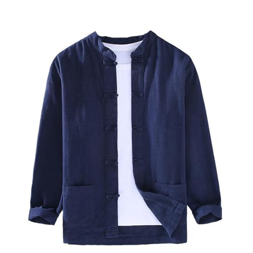 GUOYUXIAO Men's Tang Suit, Cotton Linen Long Sleeve, Chinese Style, Knot Button, Zen Tea Ceremony and Tai Chi Outfit