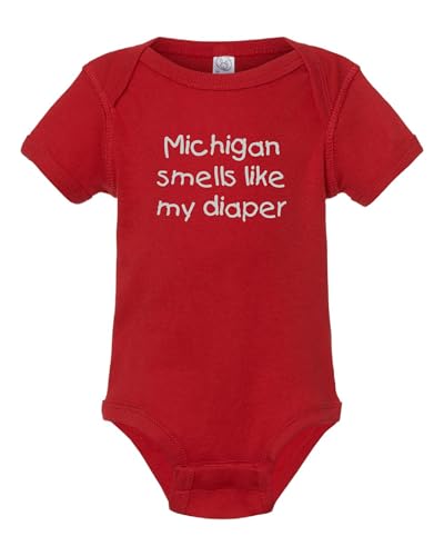 Image of Campus Originals Ohio State Buckeyes Baby Infant Shower Birthday Gift Michigan Smells Like My Diaper Funny Bodysuit