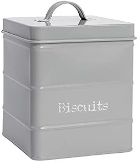 Harbour Housewares Industrial Biscuit Tin - Vintage Style Steel Kitchen Storage Caddy with Lid - Grey