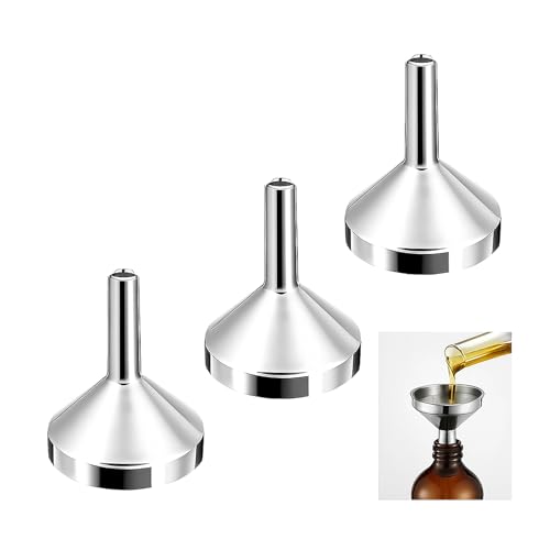 3PCS Small Funnel Set - Silver Aluminium Mini Funnels - 2.5cm Mouth Diameter - Stainless Steel Funnels for Liquids, Powders, Oils, Perfume & Jam Filling Bottles