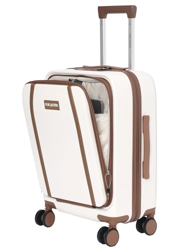 Image of FUR JADEN The Wayfarer Polycarbonate Travel Luggage Suitcase with 8 StealthTech Silent Shock Absorbing Wheels, TSA Lock & Aviation Grade Telescopic Trolley (Oyester White, TechPro Set)