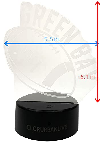 Image of CLORURBANLIVE 3D Football Green Bay Night Light 3D Illusion Lamp with Remote Control 16 Color Options Sports Decor Lighting for Fans (Green Bay Multicoloured)