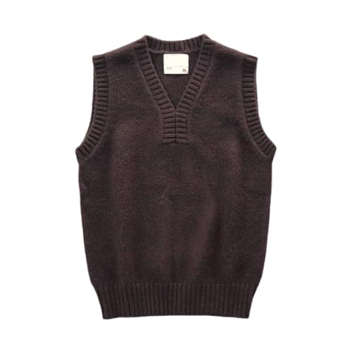 Men's Knitted Vest Solid Color Waistcoat V Neck Slim Fit Sweaters Sleeveless Cable Knit Top