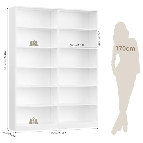 Bibliothèque 12 étagères blanc 120x30x188,7 FirFurd