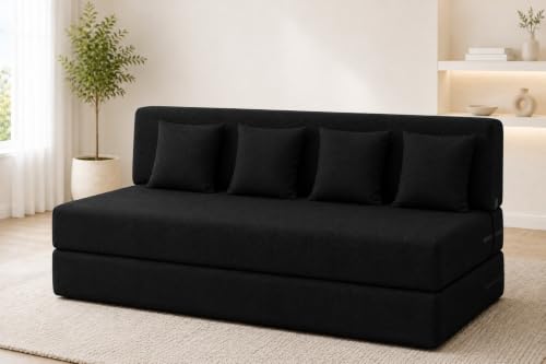 Image of Four Seater Sofa Cum Bed 6x6 Ft with Soft Foam Cushioning, Comfortable Foldable Sofa Bed for Living Room, Bedroom, Guest Room & Office(Black)