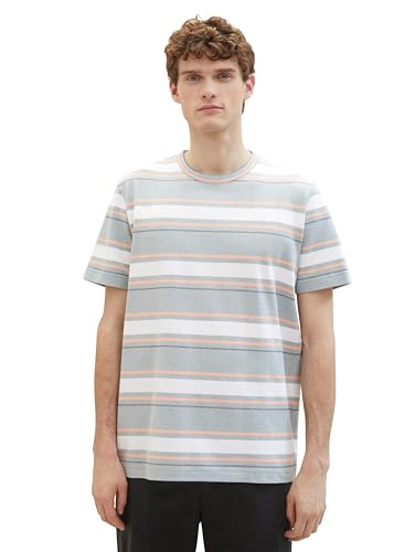 TOM TAILOR Herren T-Shirt mit Streifen aus Piqué, 35041 - Mint Grey Multi Stripe, XL – Ansicht 1