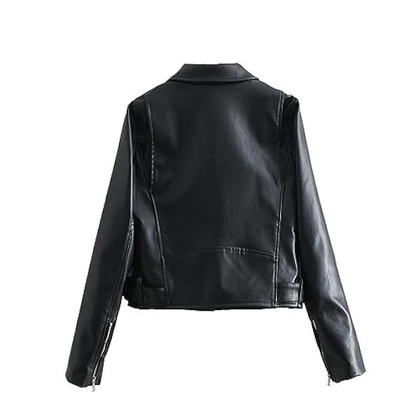 Adhdyuud Vrouwen Zwart Pu Faux Lederen Jas Jas Herfst Moto Biker Slim Fit Turn Down Kraag Uitloper
