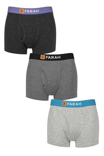 Farah Men’s Cotton Keyhole Trunks – 3 Pack Soft Stretch Fit Underwear, Classic Design with Breathable Comfort for Everyday Wear, Sizes S–XXL Charcoal/Mid Grey S