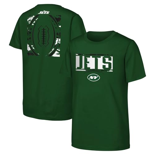 NFL Officially Licensed Kids Youth Boy 8-20 First Down Team Color Primary Logo Short Sleeve Football T-Shirt (New York Jets, Green, Large 14/16)