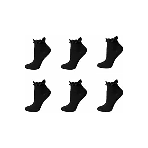 Six pairs Ladies / Girls Frilly Bow Trainer socks (Black) Cover