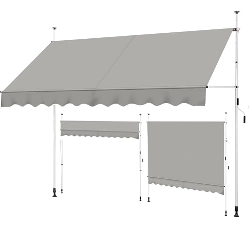 Yaheetech Toldo Manual Retráctil Exterior Toldo Enrollable Exterior Altura Ajustable con Manivela Sin Taladro Resistente a UV Repelente al Agua para Balcón Terraza Patio Jardín 300x300-210cm/Gris