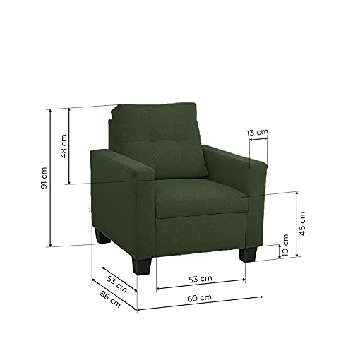 Image of Duroflex Ease - 1 Seater Sofa | Premium Fabric, High Comfort Foam, Durable Wood Frame & Easy Maintenance | 3 Year Warranty | Single Seater Sofa for Living Room - Sap Green