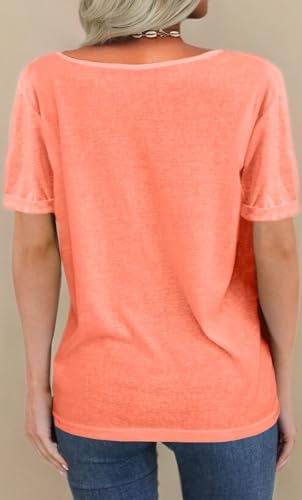 Image of Danedvi Women Deep V-Neck Short Sleeve Tops Solid Casual Loose T Shirt