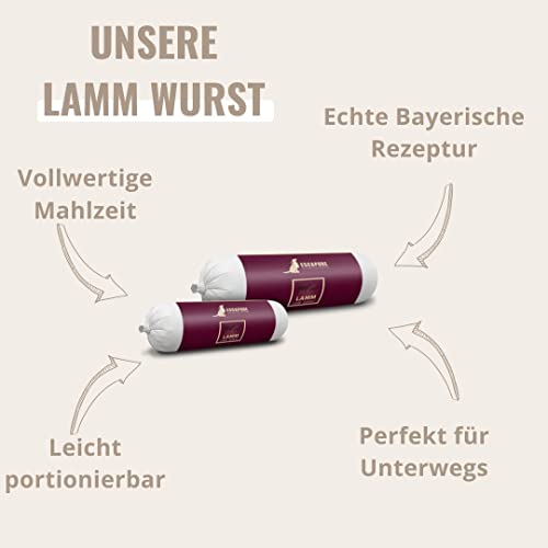 Escapure Nassfutter Wurst mit Lamm 400g - Delikatessrollen mit 98% Fleischanteil - Ergänzungsfuttermittel für Hunde in Wurstform - Hunde Fleischrollen - getreidefreie Hundewurst mit Hirsekuchen
