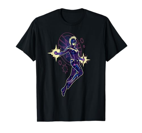 T-shirt Captain Marvel Carol Danvers imprimé Energy Fists noir en coton pour fan