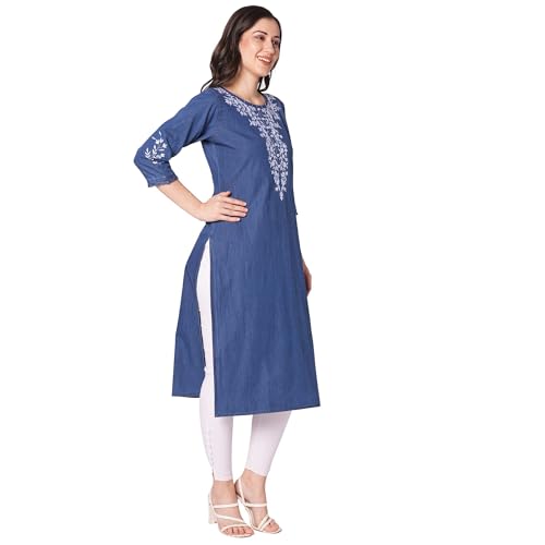 Image of GIA Denim Kurtis for Women Delicate Embroidery