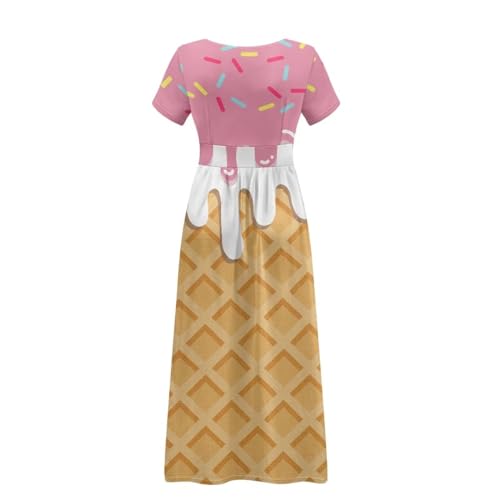 Image of Women's Fall Summer Short Sleeve Ankle Length V-Neck Party Dress with Pockets Size S-3XL