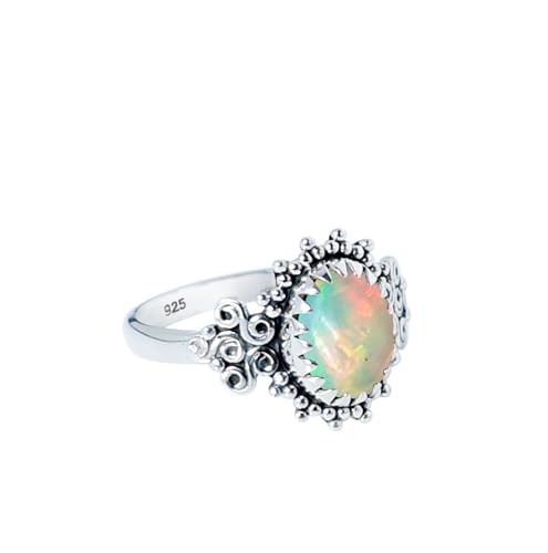 Anello in opale etiope multifuoco, in argento sterling 925, fatto a mano, con pietre preziose, per donna, anello in opale naturale, regalo per lei, taglia 8