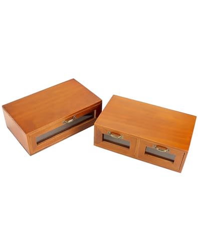 Image of QWORK Wooden Box Organizer, Wood Desktop Storage Cabinet with 3 Drawers, Dark Brown