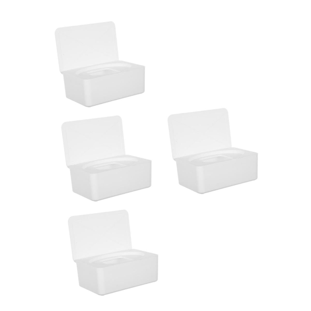 PRETYZOOM 4 Pièces boîte de mouchoirs humides Case de Linge de Voyage boîtes à Serviettes de ménage Porte-mouchoirs de Rangement récipient Distributeur de lingettes PP Blanche