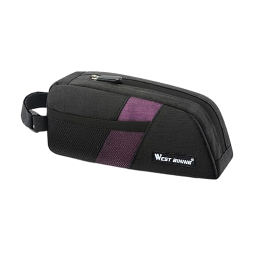 MotiveTech Bolsa para Tubo Superior de Bicicleta, Ligera Y Pequeña, con Correas Ajustables Y Bolsillos Laterales de Malla, Negro Púrpura