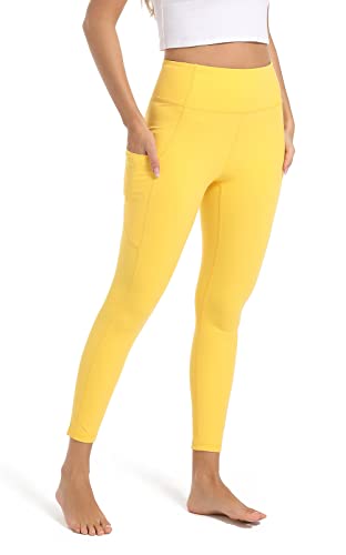 SP3LOPS Yoga Pants with Pockets for Women High Waisted Tummy Control Women's Buttery Soft Yoga Workout Leggings Running Pants Yellow