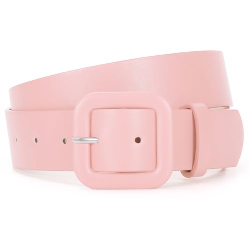 WHIPPY Women Leather Belt Candy Color Fashion Square Buckle Belt Ladies Belt for Jeans Pants Dresses Pink S