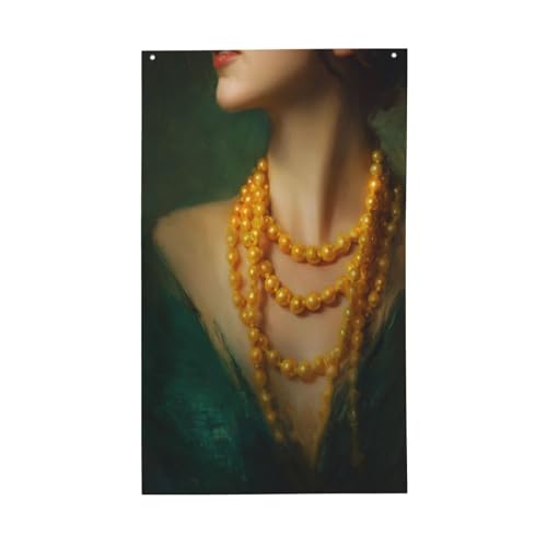 Woman Neck Huge Yellow Pearl Necklaces Yard House Flags,3x5 Ft Season Greeting Banner With Grommets Indoor Outdoor Party Home Decorations